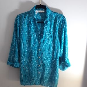 Naomi turquoise button down blouse w tie in back